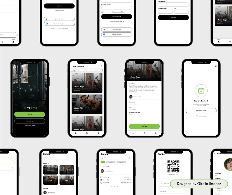 grid display of demogym screens